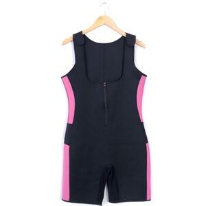 Women’s Black + Pink Neoprene Beach Shorts Wetsuit  Front Zip XL